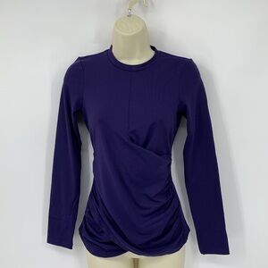 Susana Monaco Faux Wrap crew jersey top shirt blouse Thunder blue ruched new XS